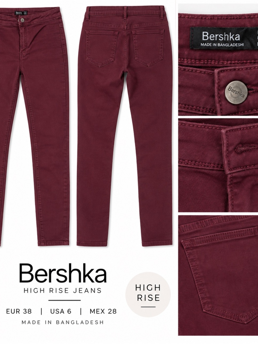 Bershka High-Rise Skinny Jeans in Wine